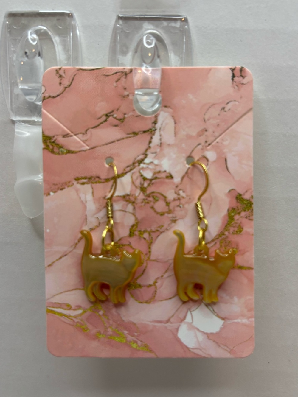Gold glass Cat Dangle Earrings